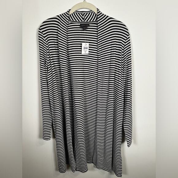 J. Jill Wearever striped open front cardigan Women MP Black white Classic Spring - Picture 1 of 10